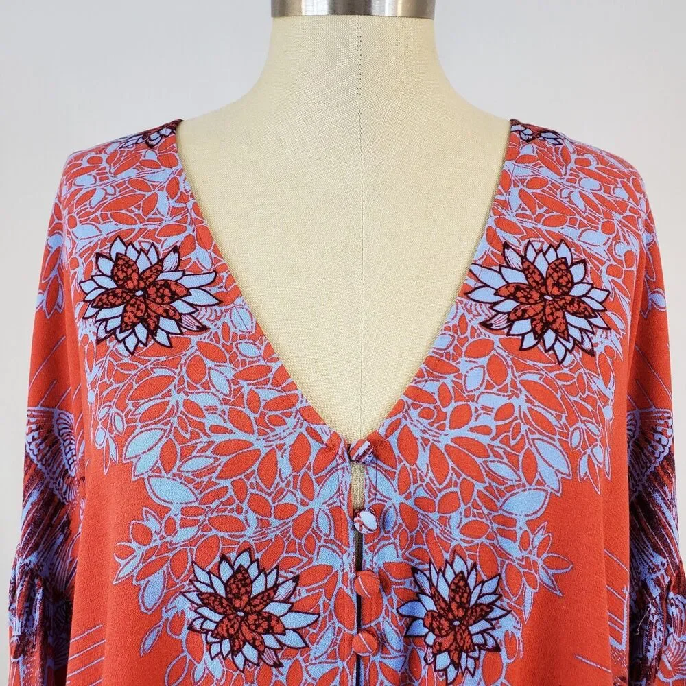 Free People Oversized Balloon Sleeve Peasant Top XS Boho Cottagecore Artsy